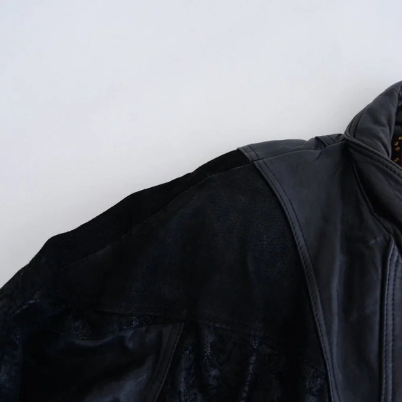 Vintage Giii Black Leather &  Suede Floral Design Zip Up Bomber Jacket Medium - Picture 12 of 15